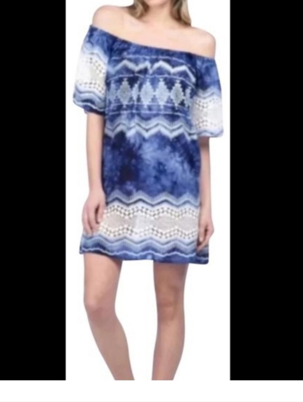 La Blanca Dress Blue Off-Shoulder Tie-Dye Shift Cover Up Beach Summer